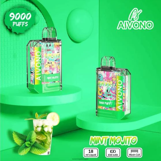 Vape Netistä – minttu mojito Aivono AIM XXL 9000 suutarra läpinäkyvä 0B8L55