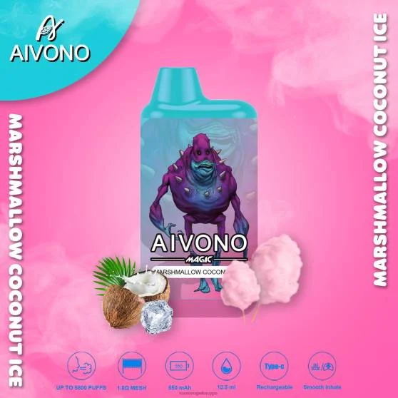 Vape Netistä – vaahtokarkkeja kookosjää Aivono AIM MAGIC 5800 mouth box savuke 0B8L95